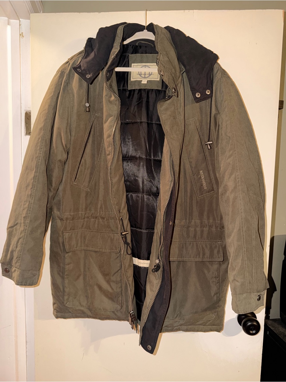 Men's Olive Green Parka Jacket with Hood- Boston Harbour